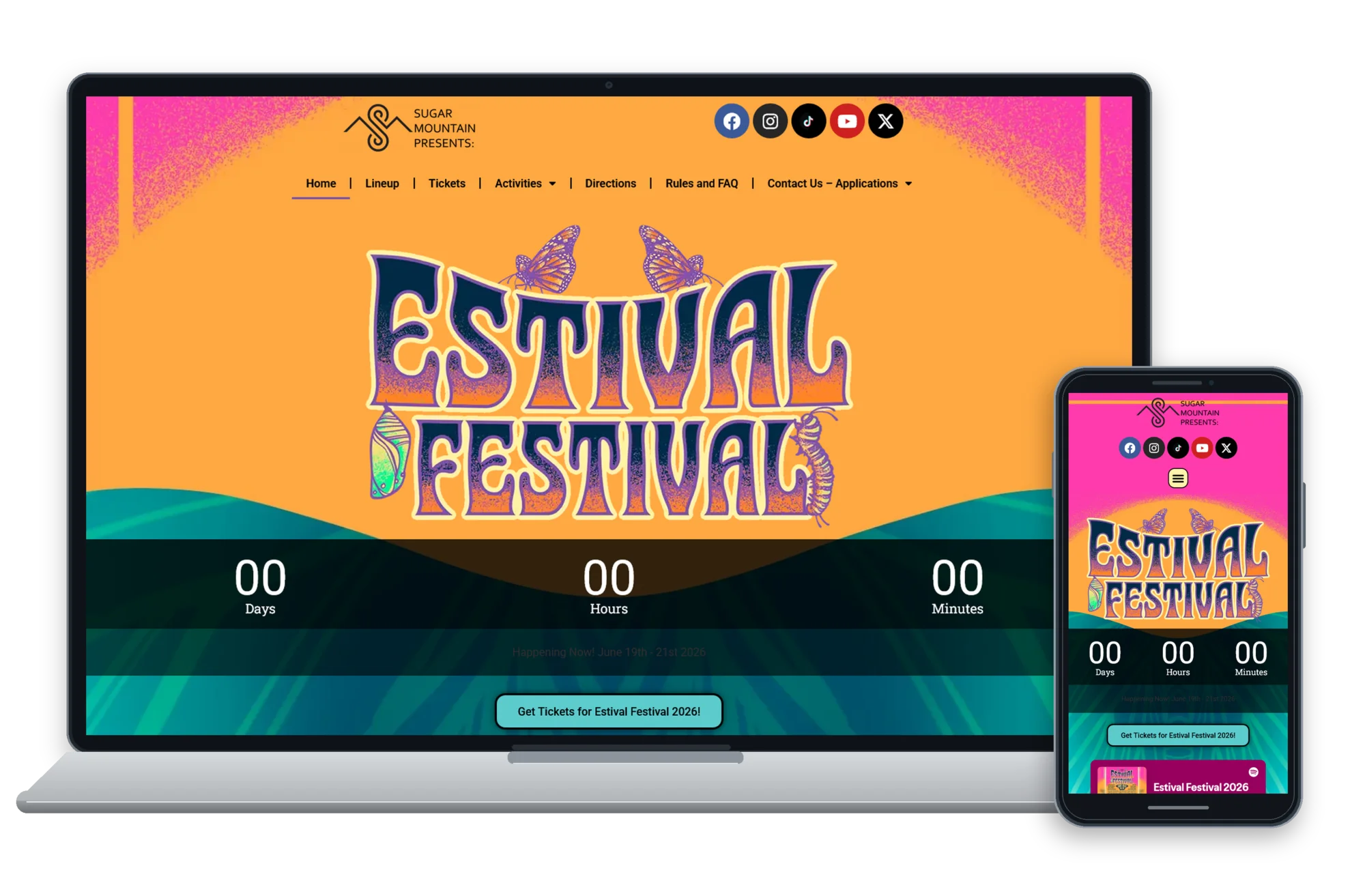 Estival Festival responsive website design shown on desktop and mobile devices